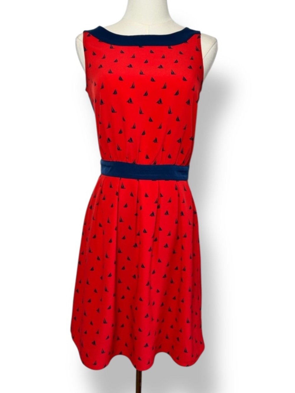 Tommy Hilfiger Nautical Sailboat Print Fit-and-Flare Dress Red Navy Blue Size 2